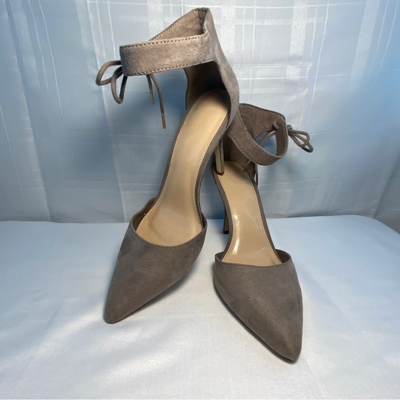 Forever 21 Women's tan suede pumps heels with ankle strap lace tie size 9 - Picture 6 of 14